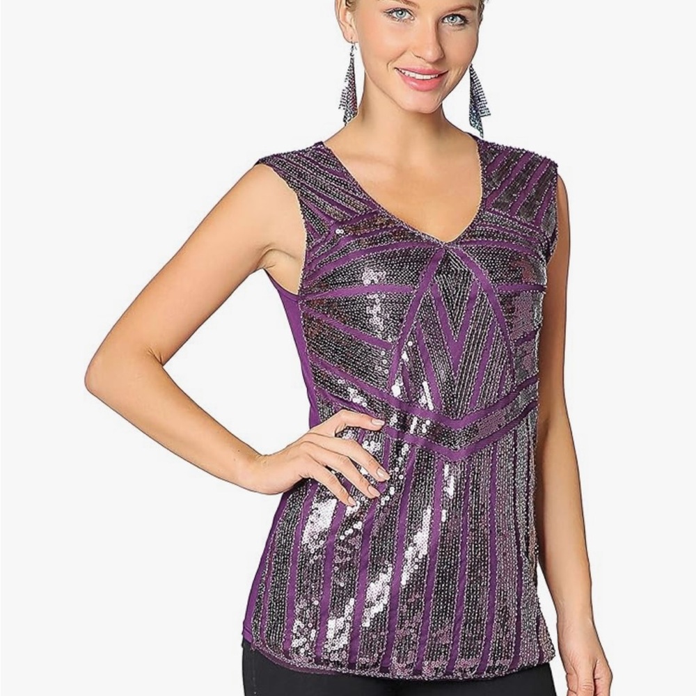 Purple Sequin Fitted Tank Top